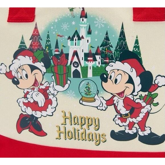 Disney Parks 2025 Holiday Mickey and Minnie Mouse ''Happy Holidays'' Tote Bag - Picture 3 of 5